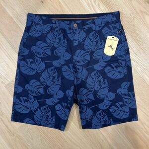 Tommy Bahama Shorts Puerto Real Fronds Blue Floral Leaf Print Men's Size 36‎ New